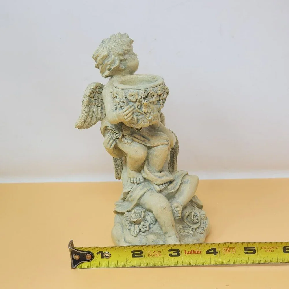 Vintage Cherubs‎ Holding Vase Figurine Decor Resin Angel Candleholder